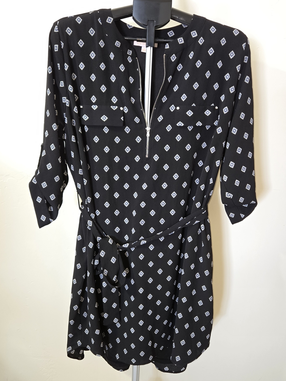 GG Collection Black Diamond-Print Belted Mini Dress